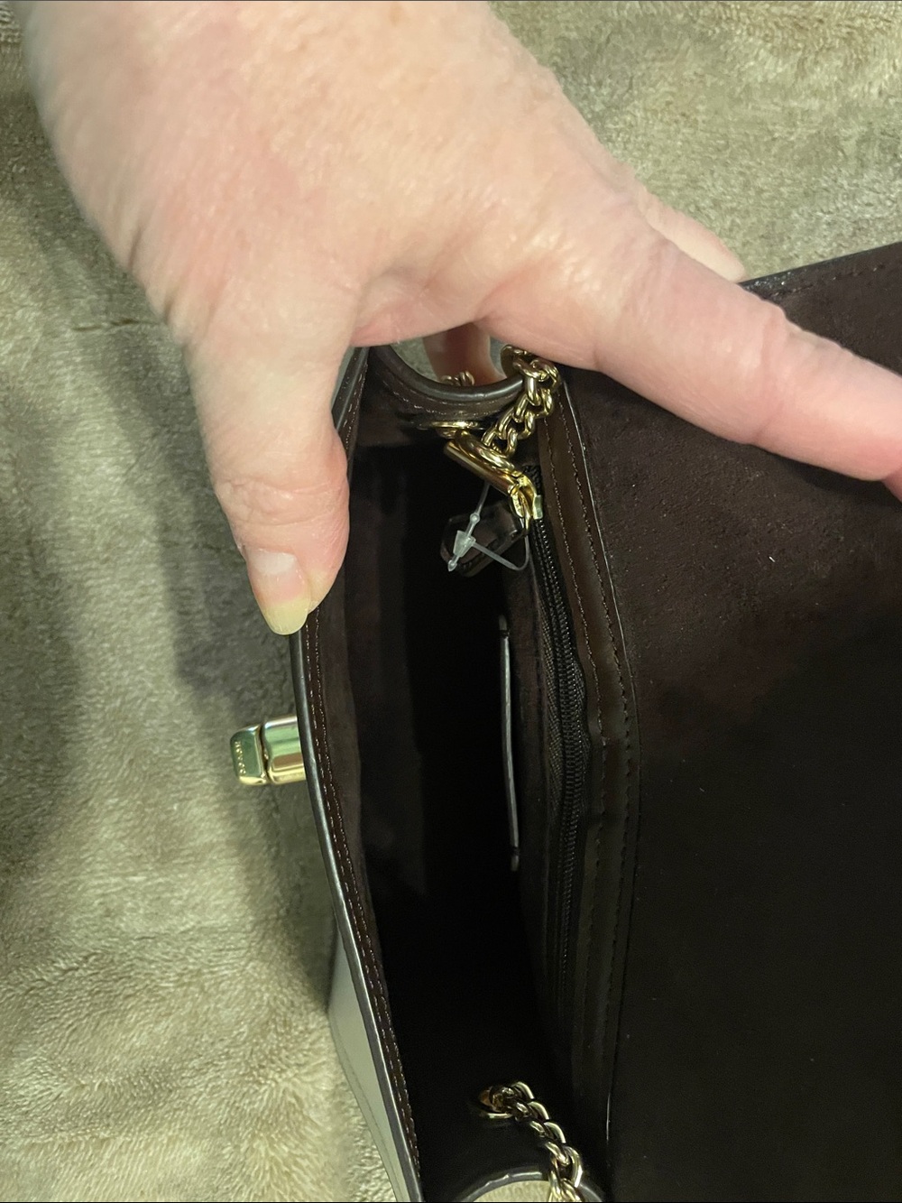 Coach Cream Leather Crossbody with Gold Chain Strap - Picture 7 of 8